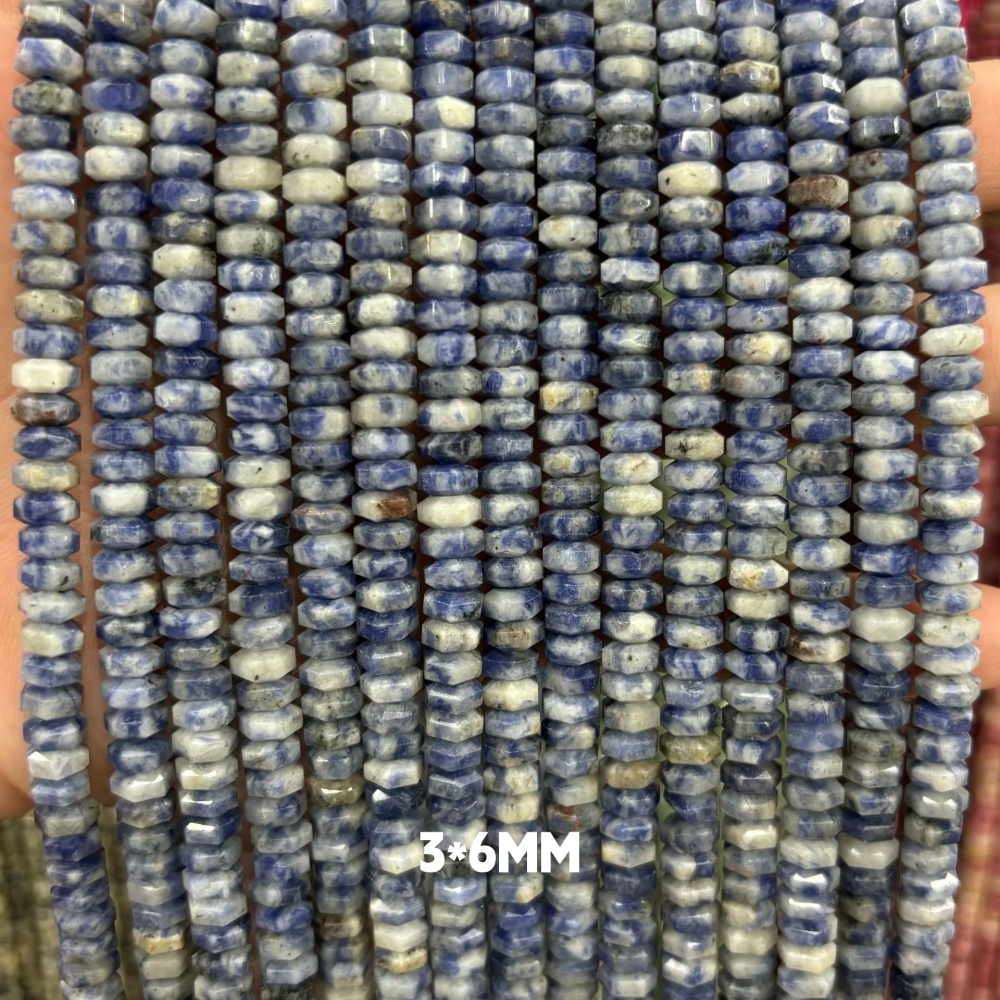 MYA3152--3x6mm Natural Blue Spotted Stone Wheel Beads, Faceted Flat Beads