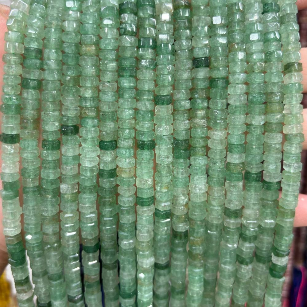 MYA3154--3x6mm Natural Green Strawberry Crystal Wheel Beads, Faceted Flat Beads