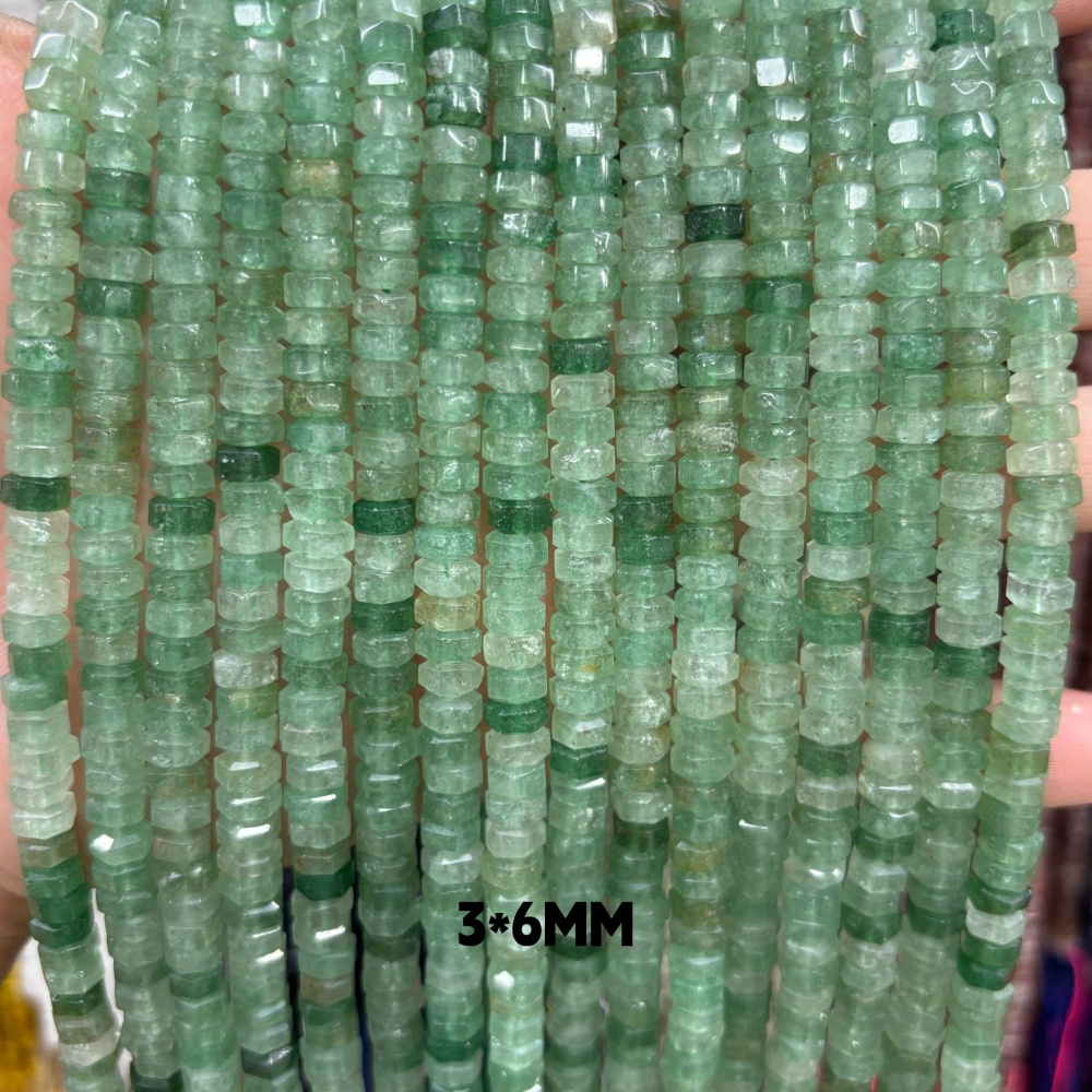 MYA3154--3x6mm Natural Green Strawberry Crystal Wheel Beads, Faceted Flat Beads