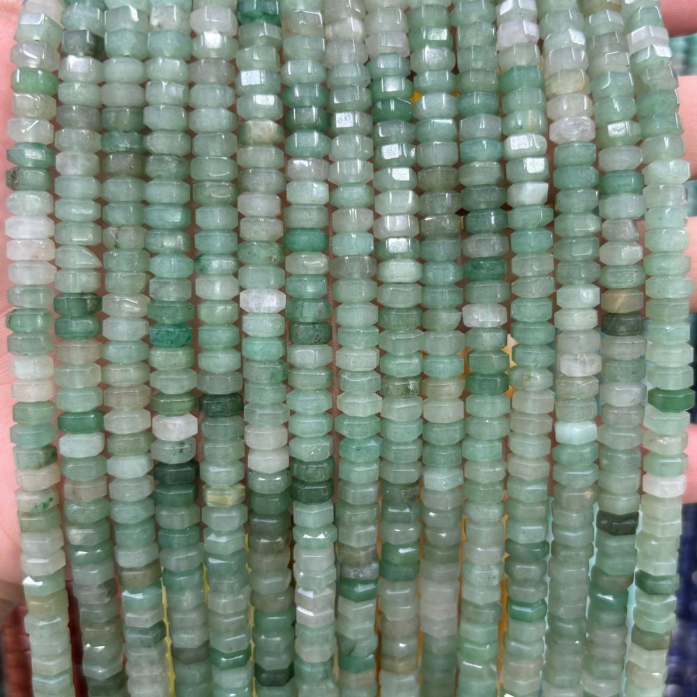 MYA3155--3x6mm Natural Green Aventurine Wheel Beads, Faceted Flat Beads