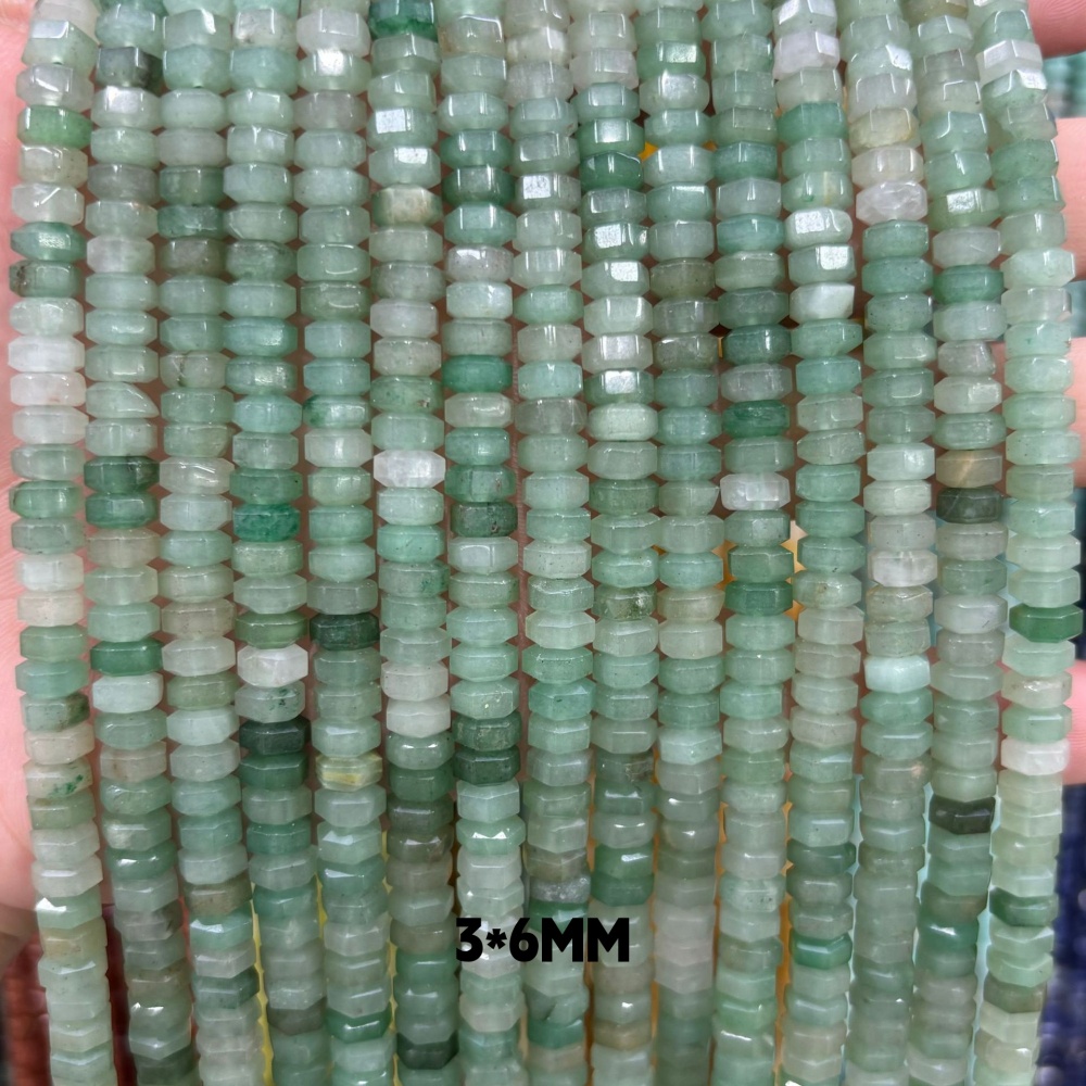 MYA3155--3x6mm Natural Green Aventurine Wheel Beads, Faceted Flat Beads