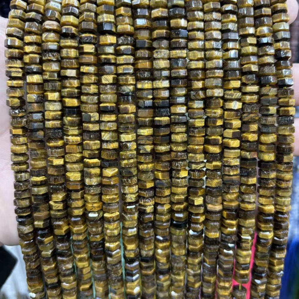 MYA3156--3x6mm Natural Tiger's Eye Wheel Beads, Faceted Flat Beads
