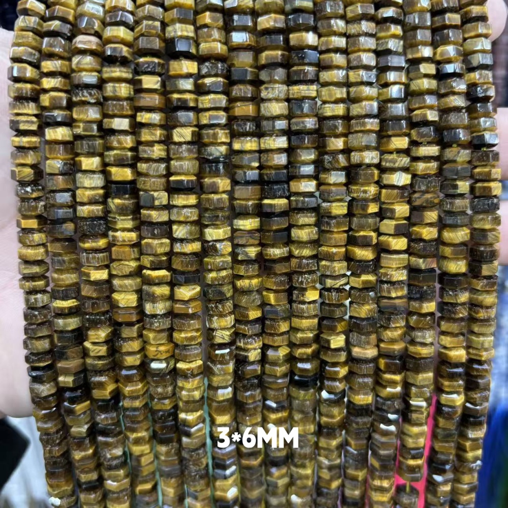 MYA3156--3x6mm Natural Tiger's Eye Wheel Beads, Faceted Flat Beads