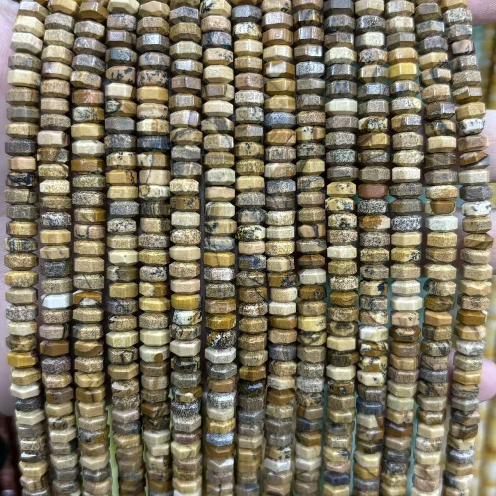 MYA3157--3x6mm Natural Picture Stone Wheel Beads, Faceted Flat Beads
