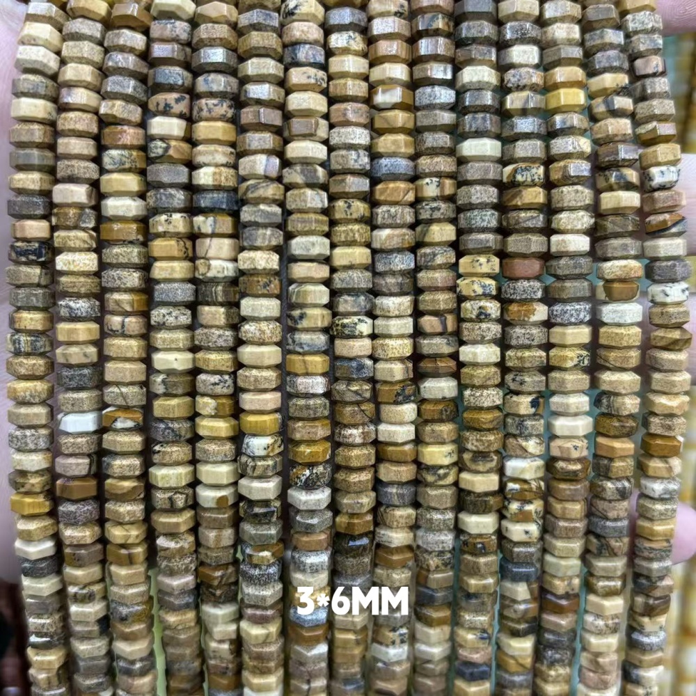 MYA3157--3x6mm Natural Picture Stone Wheel Beads, Faceted Flat Beads
