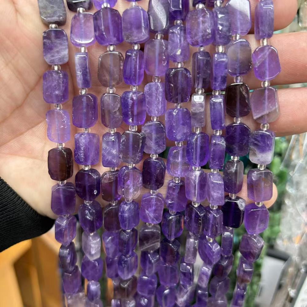 MYA3160--8*12mm Natural Amethyst Irregularly Shaped, Flattened Rectangular Beads