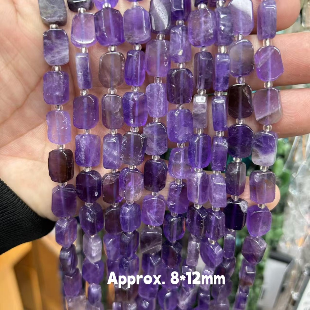 MYA3160--8*12mm Natural Amethyst Irregularly Shaped, Flattened Rectangular Beads