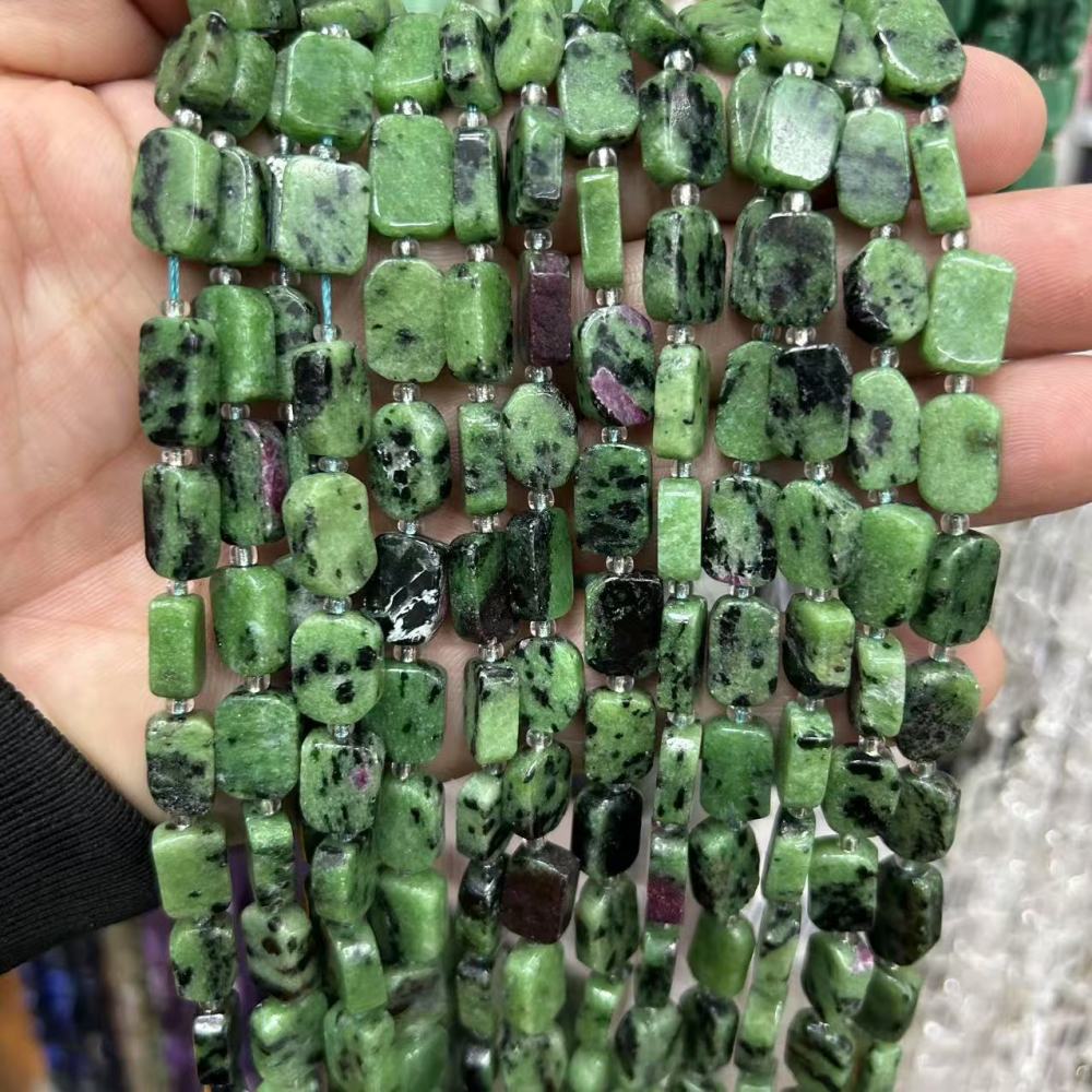 MYA3162--8*12mm Natural Ruby Zoisite Irregularly Shaped, Flattened Rectangular Beads