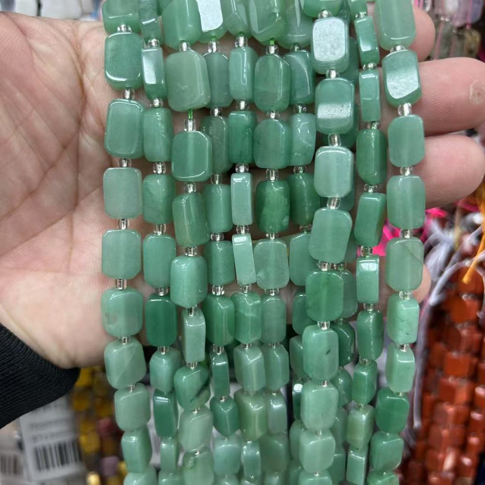 MYA3163--8*12mm Natural Green Aventurine Irregular Flat Rectangular Beads