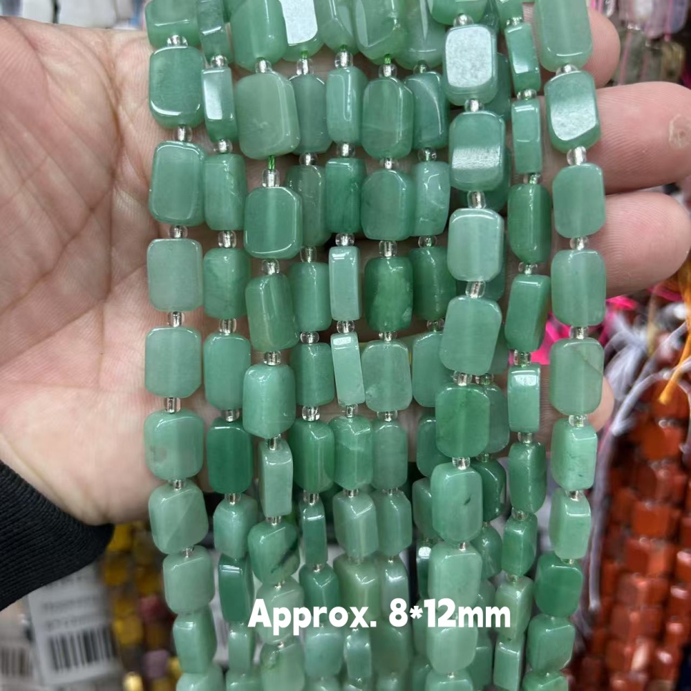 MYA3163--8*12mm Natural Green Aventurine Irregular Flat Rectangular Beads