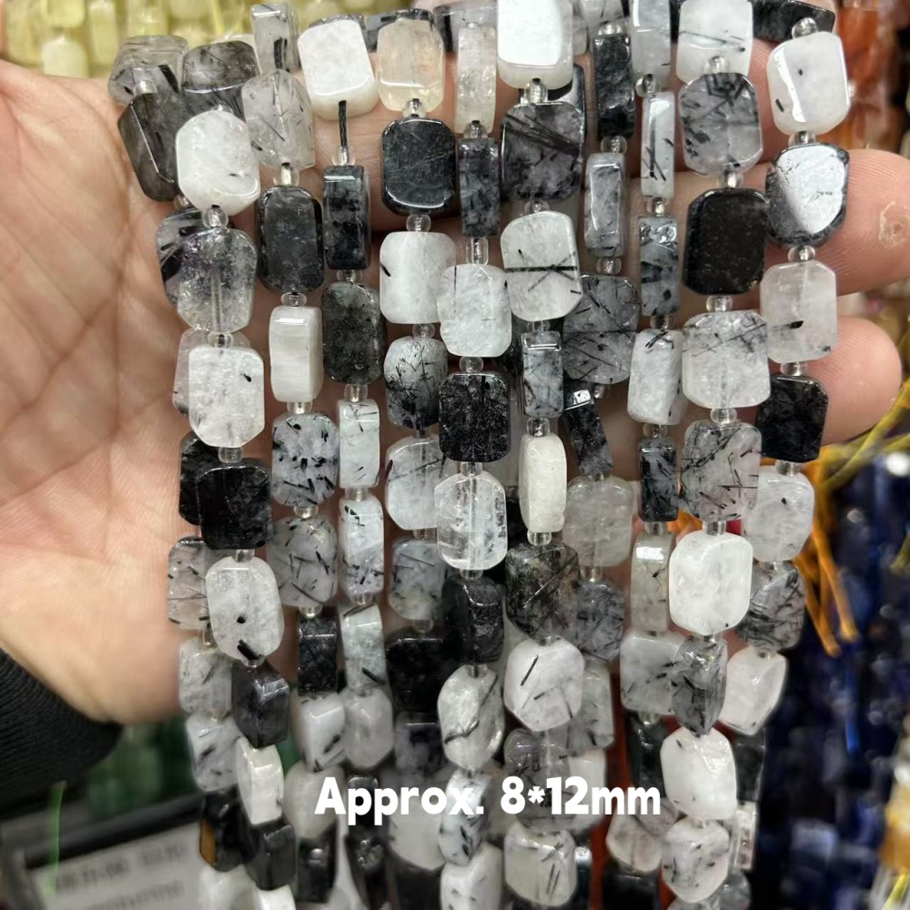 MYA3164--8*12mm Natural Black Rutilated Quartz Irregularly Shaped Rectangular Beads