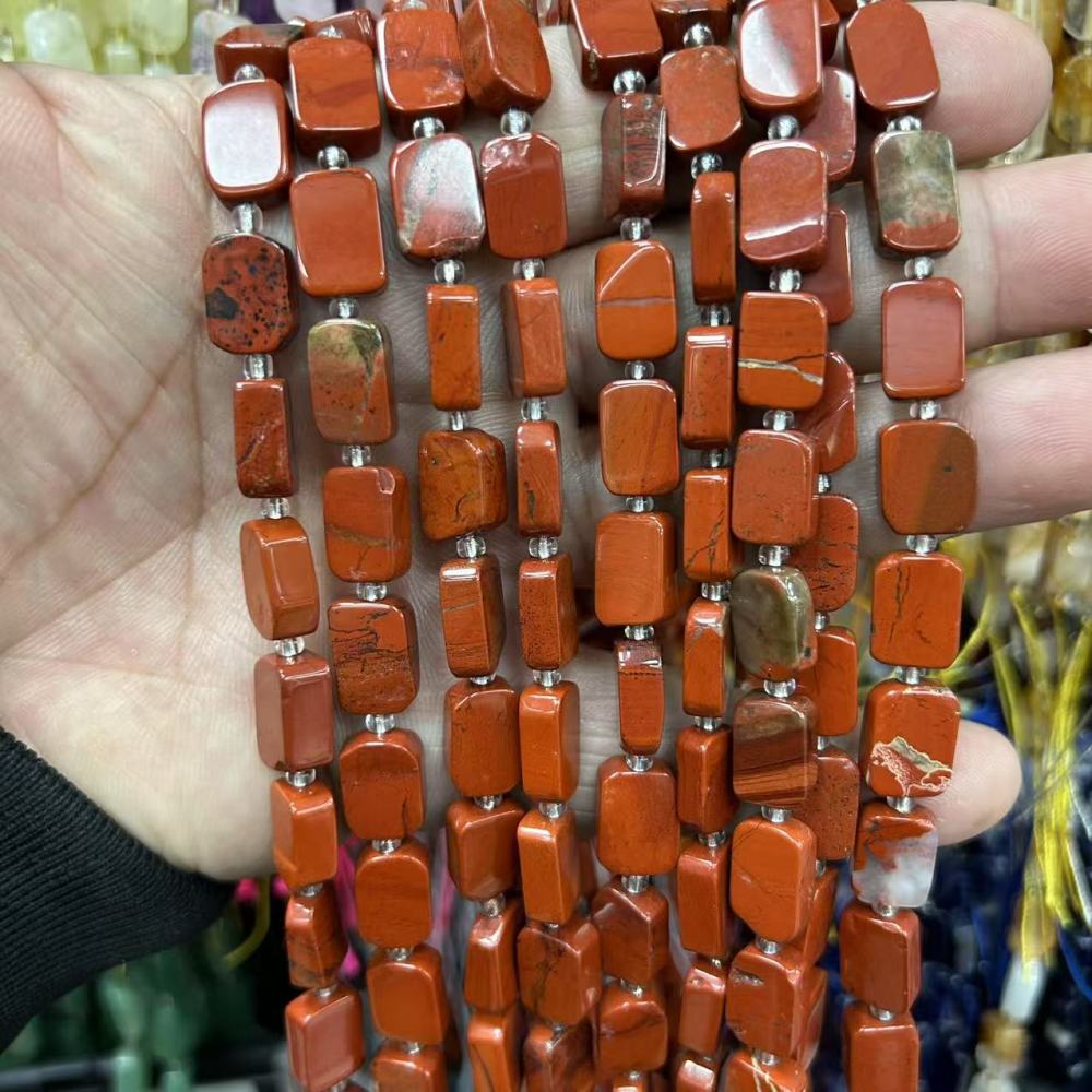 MYA3165--8*12mm Natural Red Jade Irregularly Shaped, Flat, Rectangular Beads