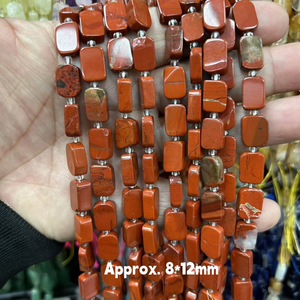 MYA3165--8*12mm Natural Red Jade Irregularly Shaped, Flat, Rectangular Beads