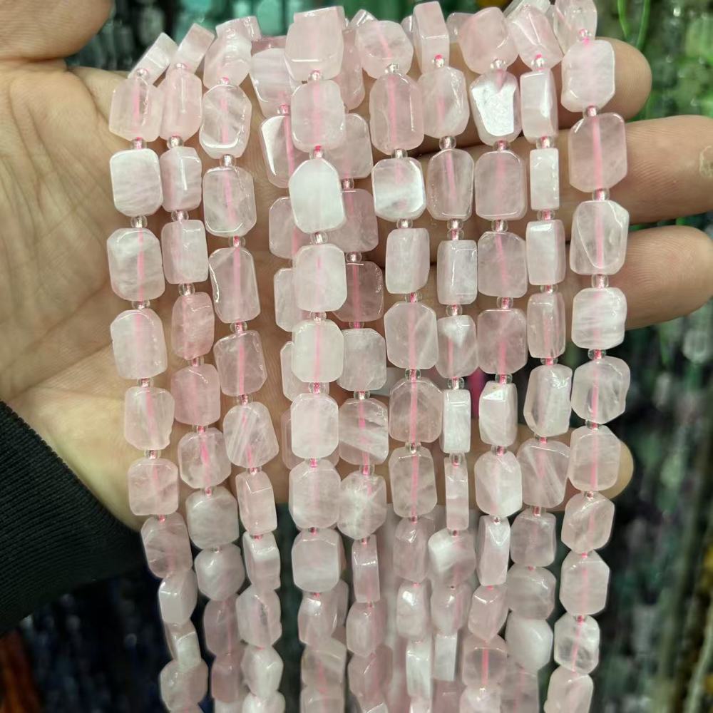 MYA3167--8*12mm Natural Rose Quartz Irregular Flat Rectangular Beads