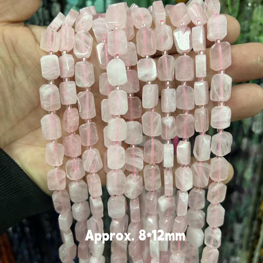 MYA3167--8*12mm Natural Rose Quartz Irregular Flat Rectangular Beads