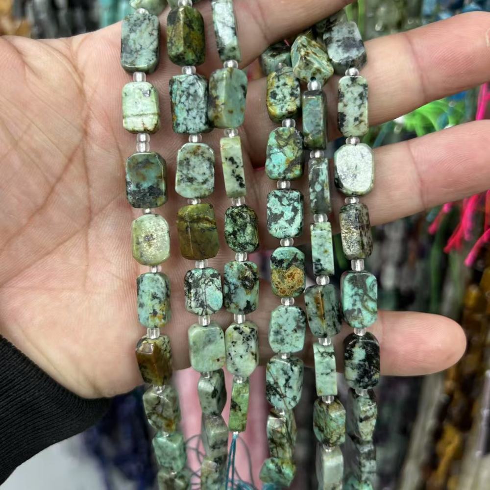 MYA3170--8*12mm Natural African Turquoise Irregular Flat Rectangular Beads