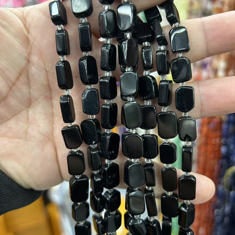 MYA3171--8*12mm Natural Black Agate Irregular Flat Rectangular Beads