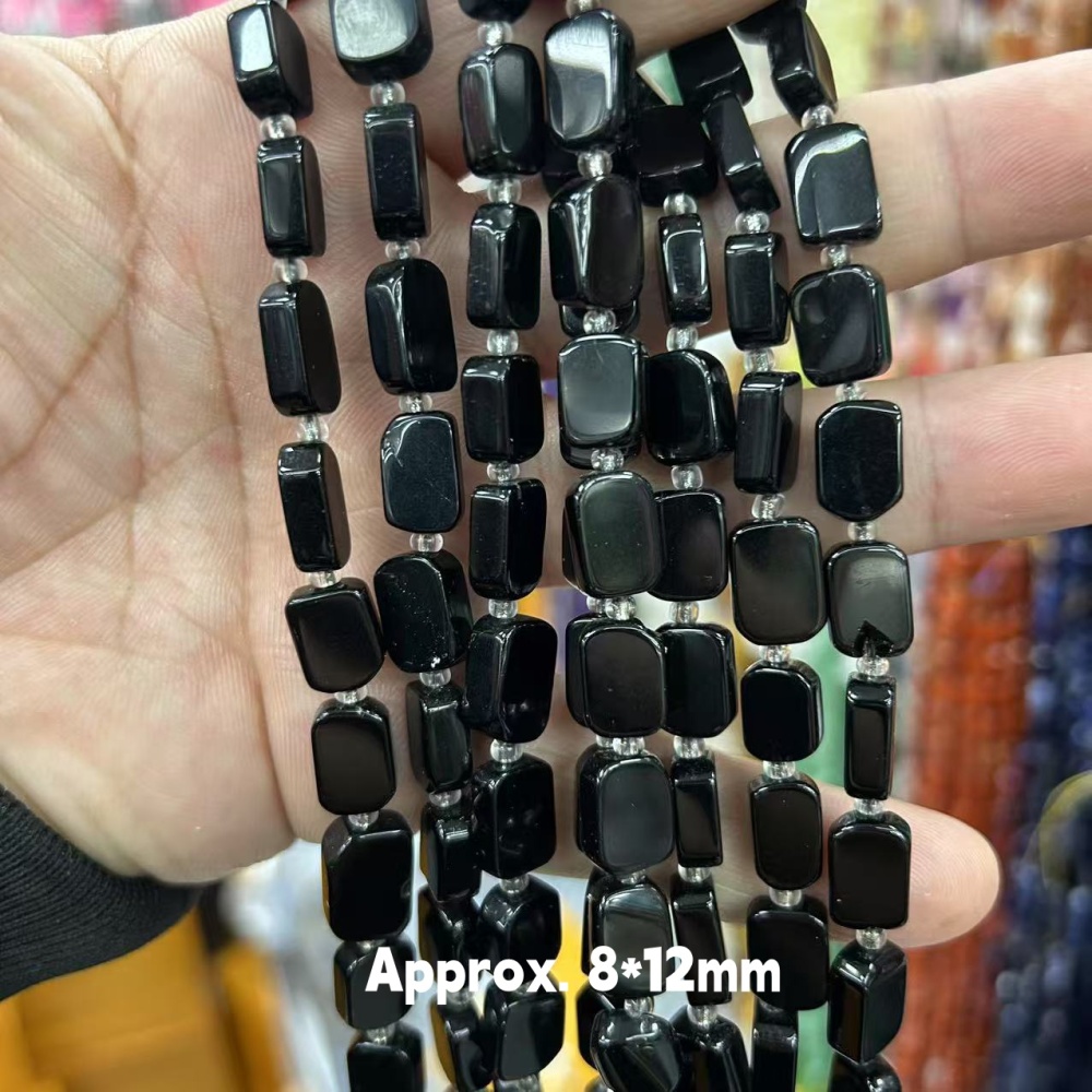 MYA3171--8*12mm Natural Black Agate Irregular Flat Rectangular Beads