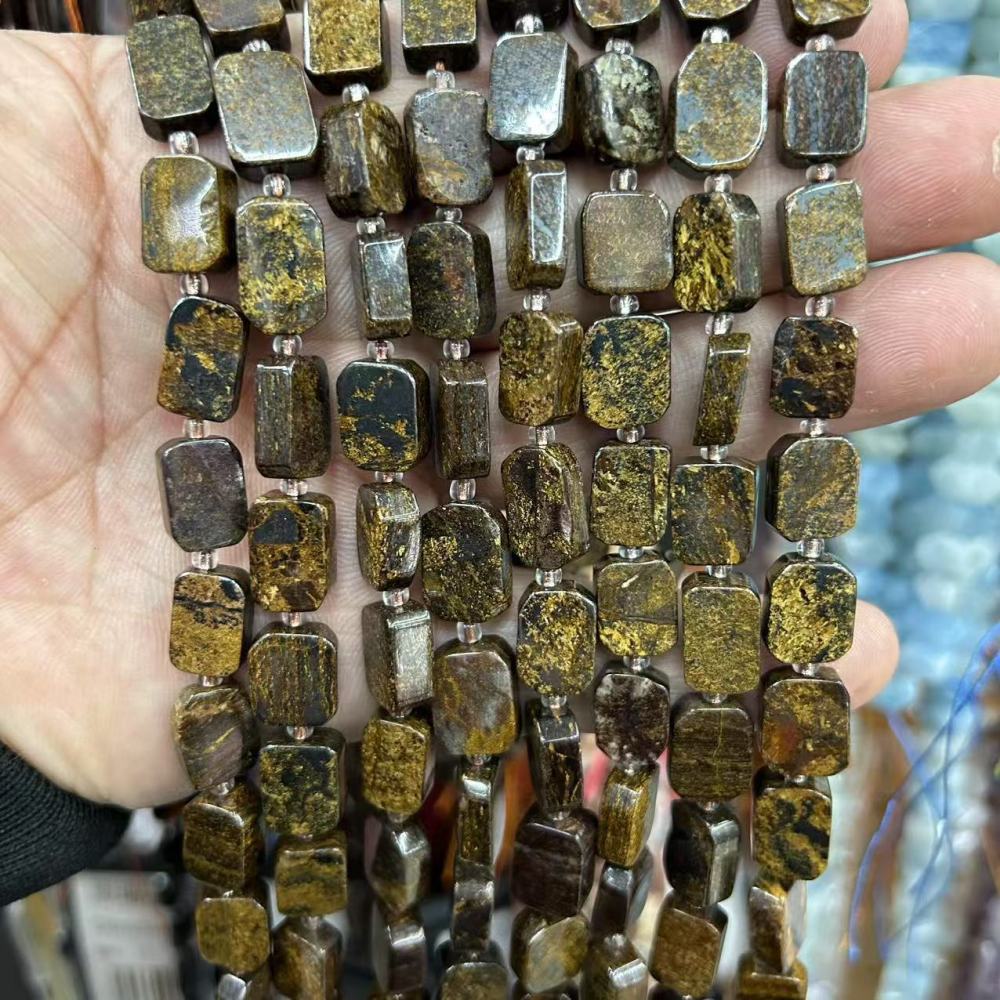 MYA3172--8*12mm Natural Bronze Grey Stone Irregular Flat Rectangular Beads