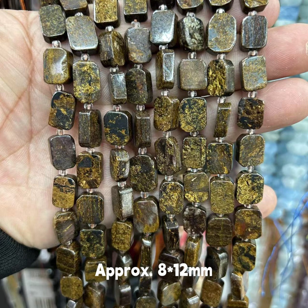 MYA3172--8*12mm Natural Bronze Grey Stone Irregular Flat Rectangular Beads