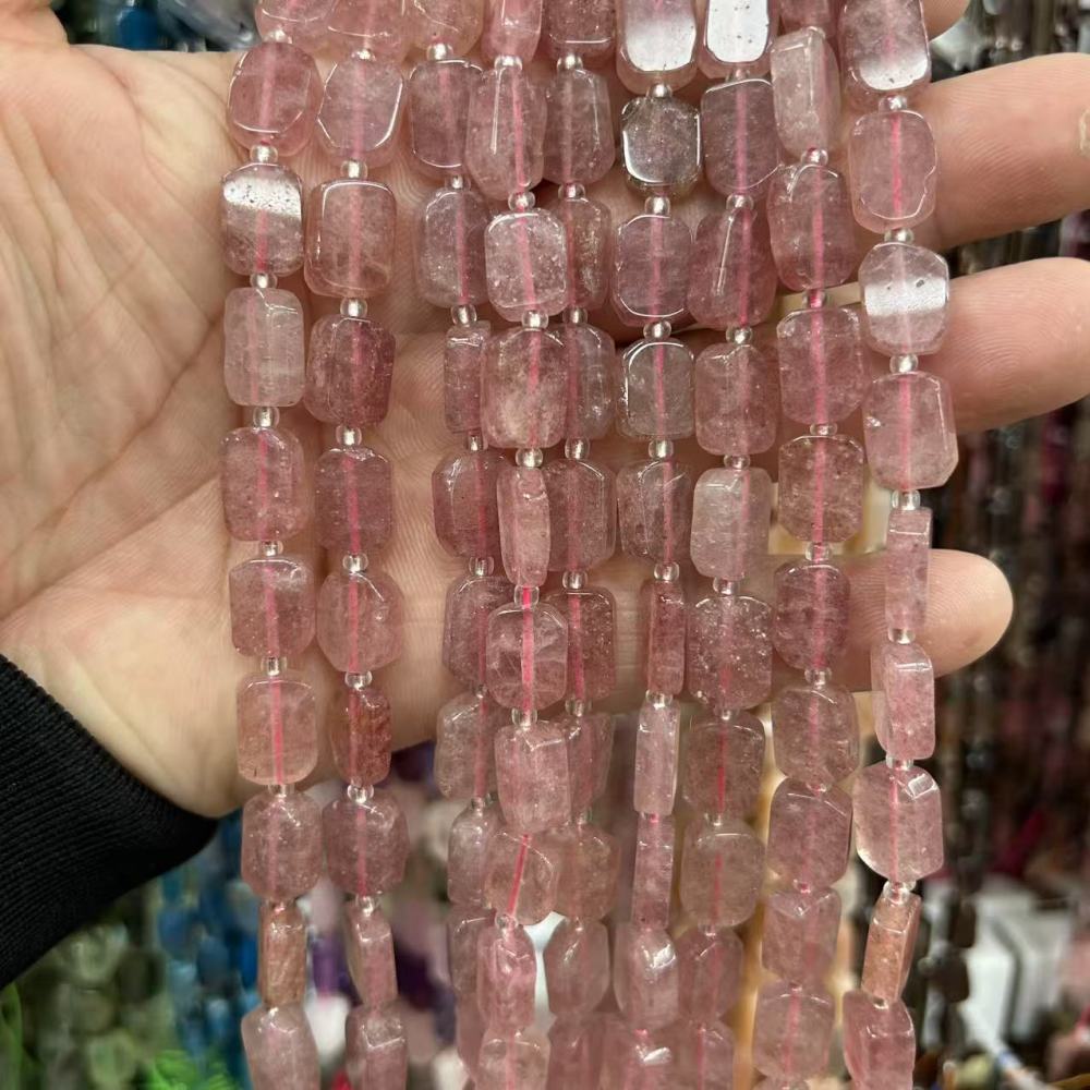 MYA3176--8*12mm Natural Strawberry Quartz Irregular Flat Rectangular Beads