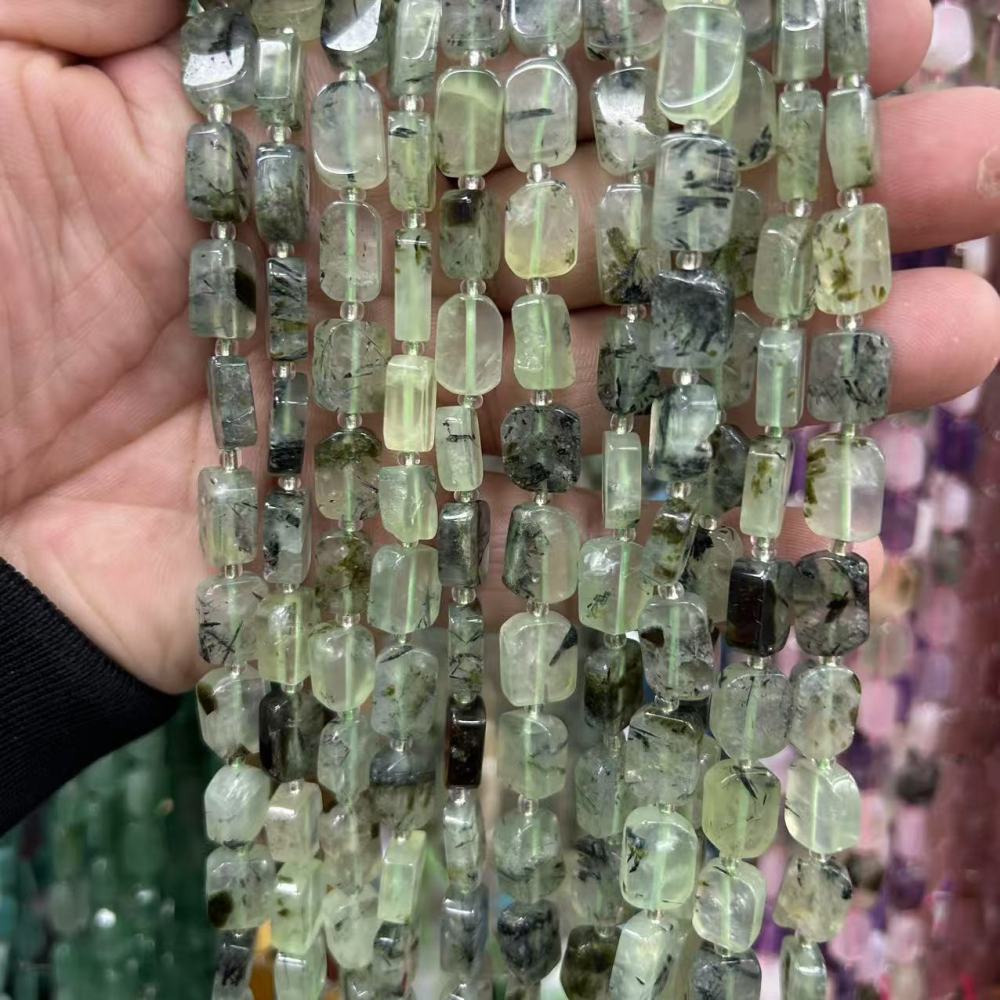 MYA3178--8*12mm Natural Prehnite Irregular Flat Rectangular Beads