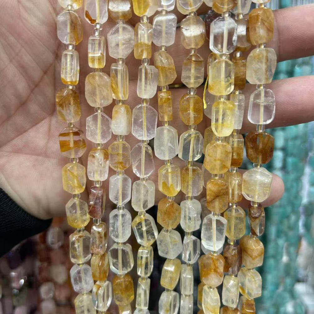 MYA3183--8*12mm Natural Yellow Tower Crystal Irregular Flat Rectangular Beads