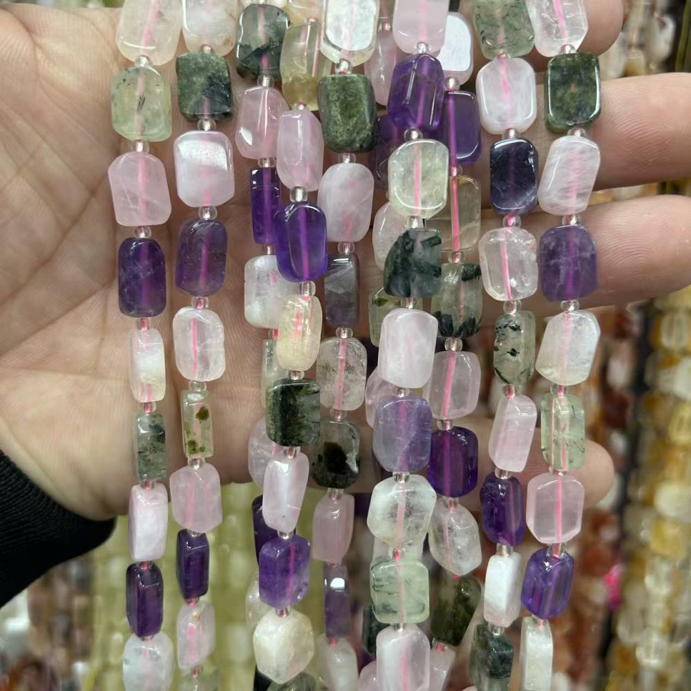 MYA3185--8*12mm Natural Mixed Stone Irregular Flat Rectangular Beads