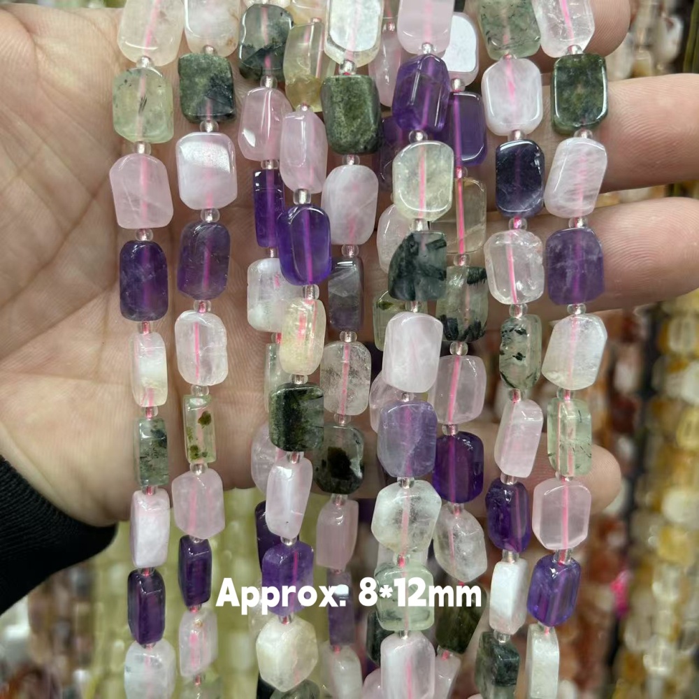 MYA3185--8*12mm Natural Mixed Stone Irregular Flat Rectangular Beads