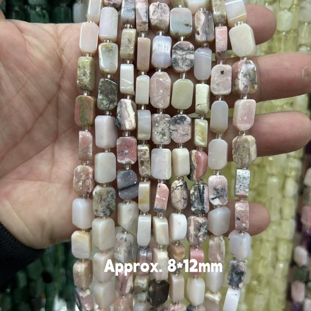 MYA3187--8*12mm Natural Pink Opal Irregular Flat Rectangular Beads