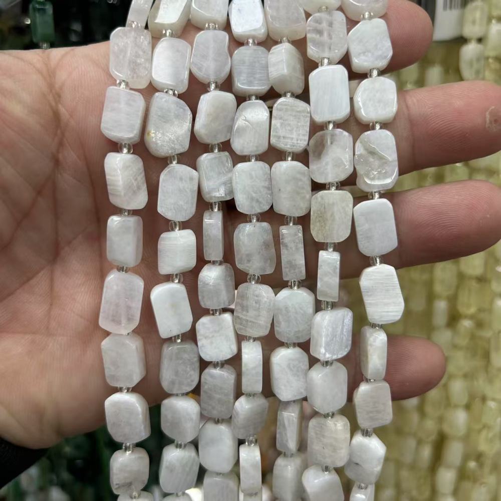 MYA3188--8*12mm Natural Moonstone Irregular Flat Rectangular Beads