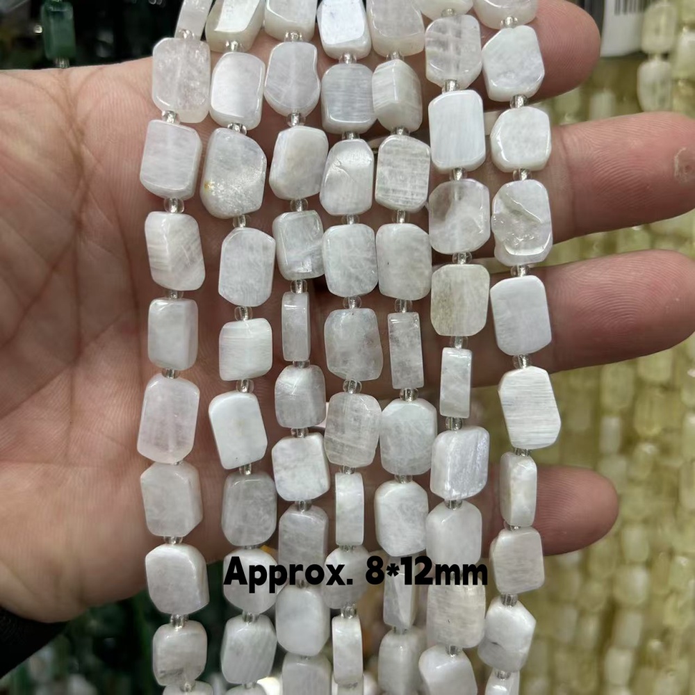 MYA3188--8*12mm Natural Moonstone Irregular Flat Rectangular Beads