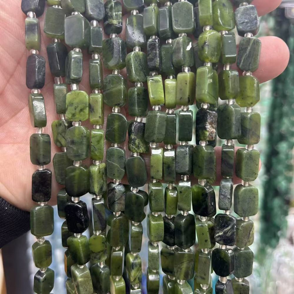 MYA3191--8*12mm Natural Jadeite Irregular Flat Rectangular Beads