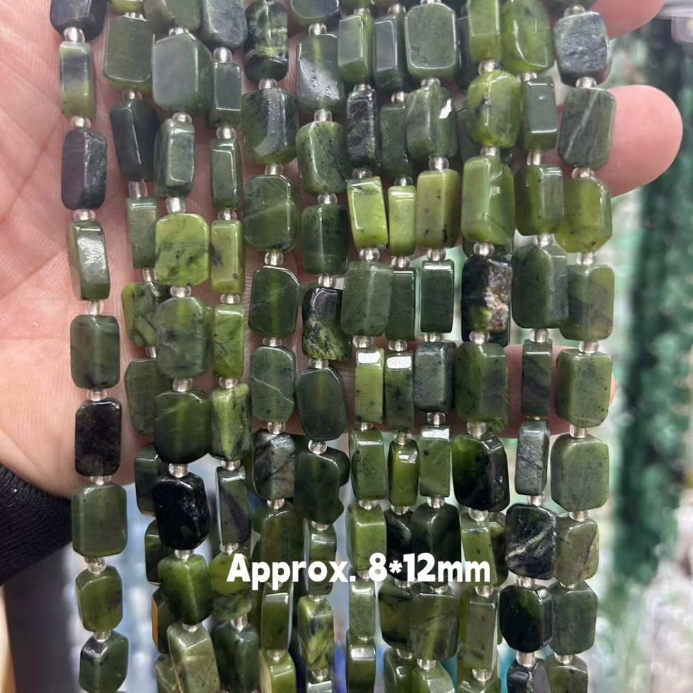 MYA3191--8*12mm Natural Jadeite Irregular Flat Rectangular Beads
