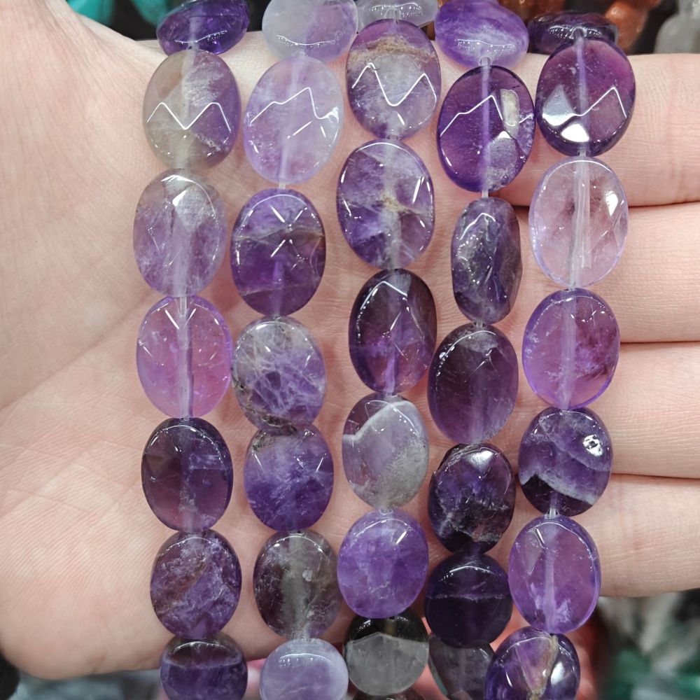 MYA3216--12x16mm Natural Amethyst Oval Faceted Beads