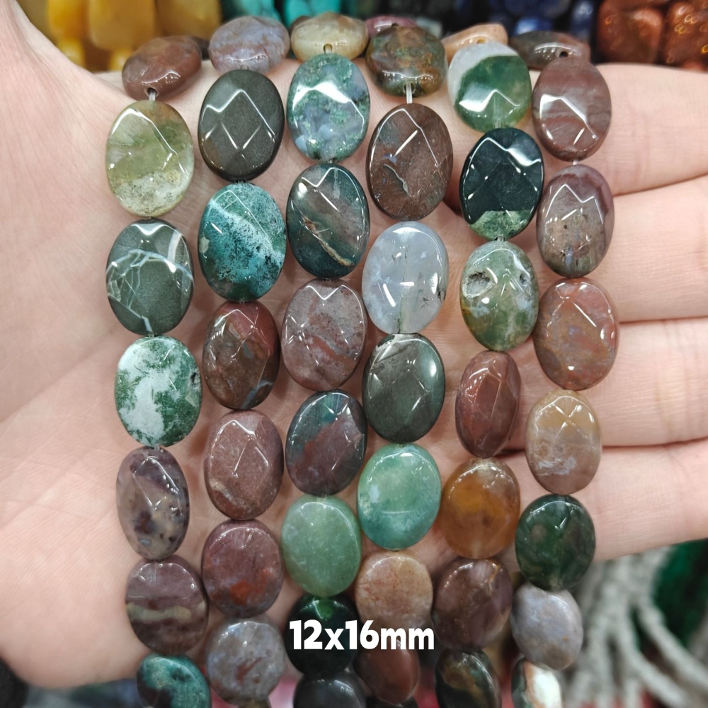 MYA3218--12x16mm Natural Indian Agate Oval Faceted Beads