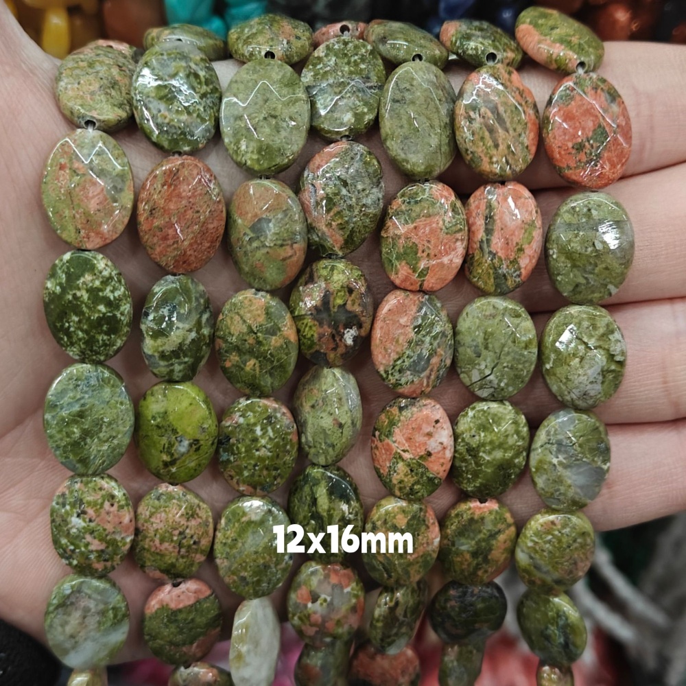 MYA3219--12x16mm Natural Unakite Oval Faceted Beads