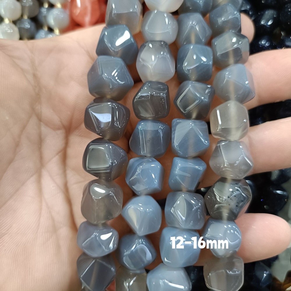 MYA3230--12-16mm irregularly shaped faceted square-beaded grey agate loose beads