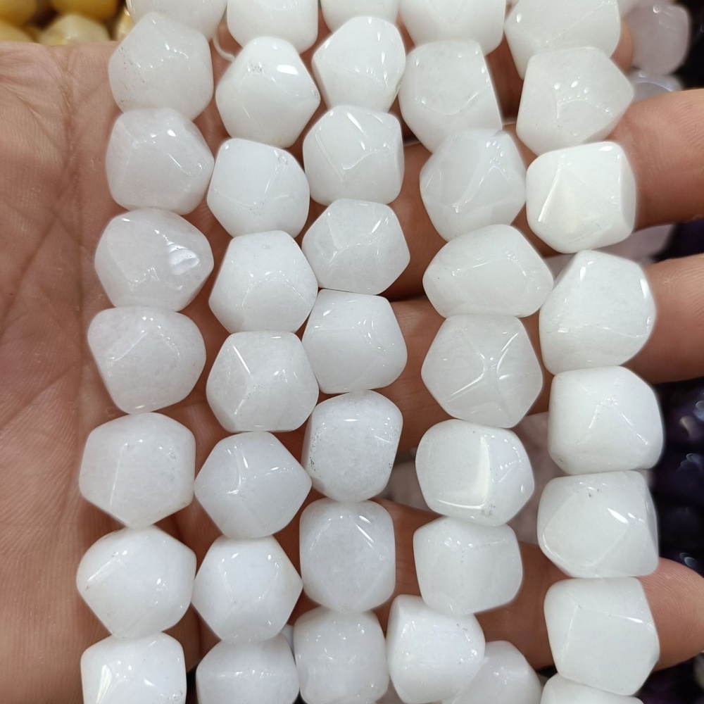MYA3231--12-16mm irregularly shaped faceted square beads, loose white jade beads