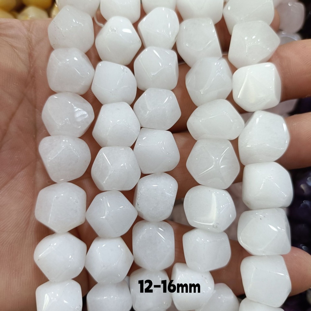 MYA3231--12-16mm irregularly shaped faceted square beads, loose white jade beads