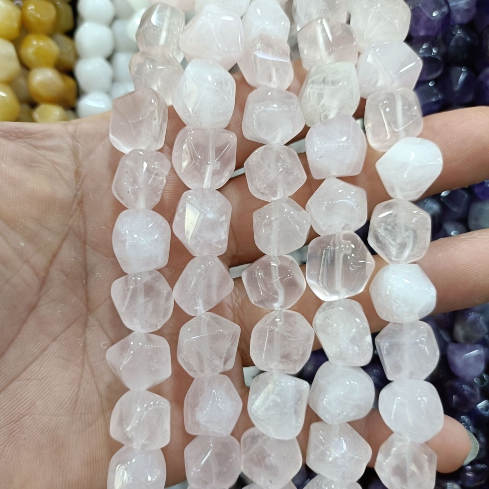 MYA3224--12-16mm irregularly shaped faceted rose quartz (loose beads)