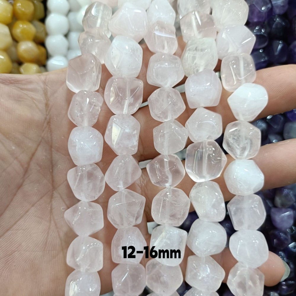 MYA3224--12-16mm irregularly shaped faceted rose quartz (loose beads)