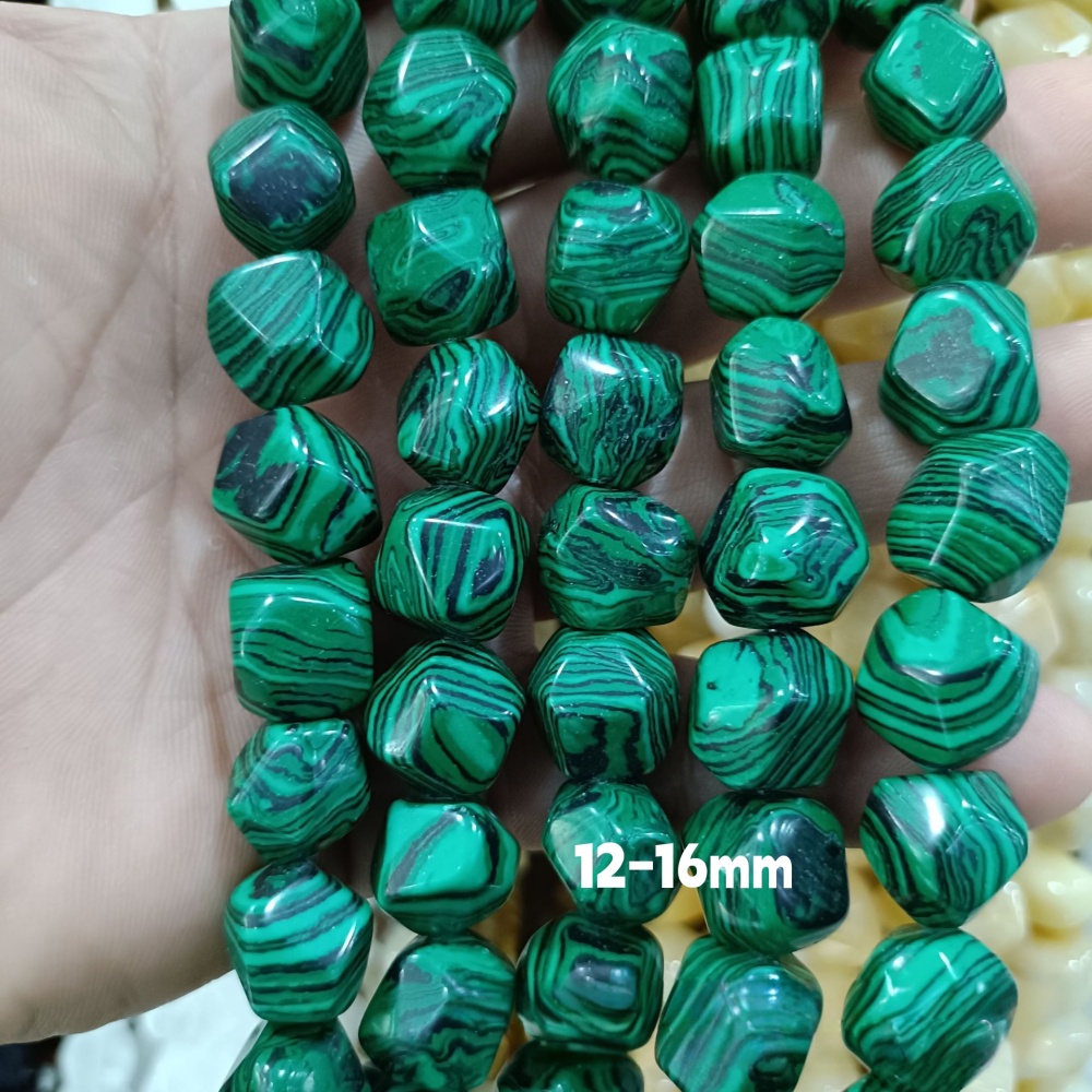 MYA3226--12-16mm irregularly shaped faceted square beads, imitation malachite (loose beads)