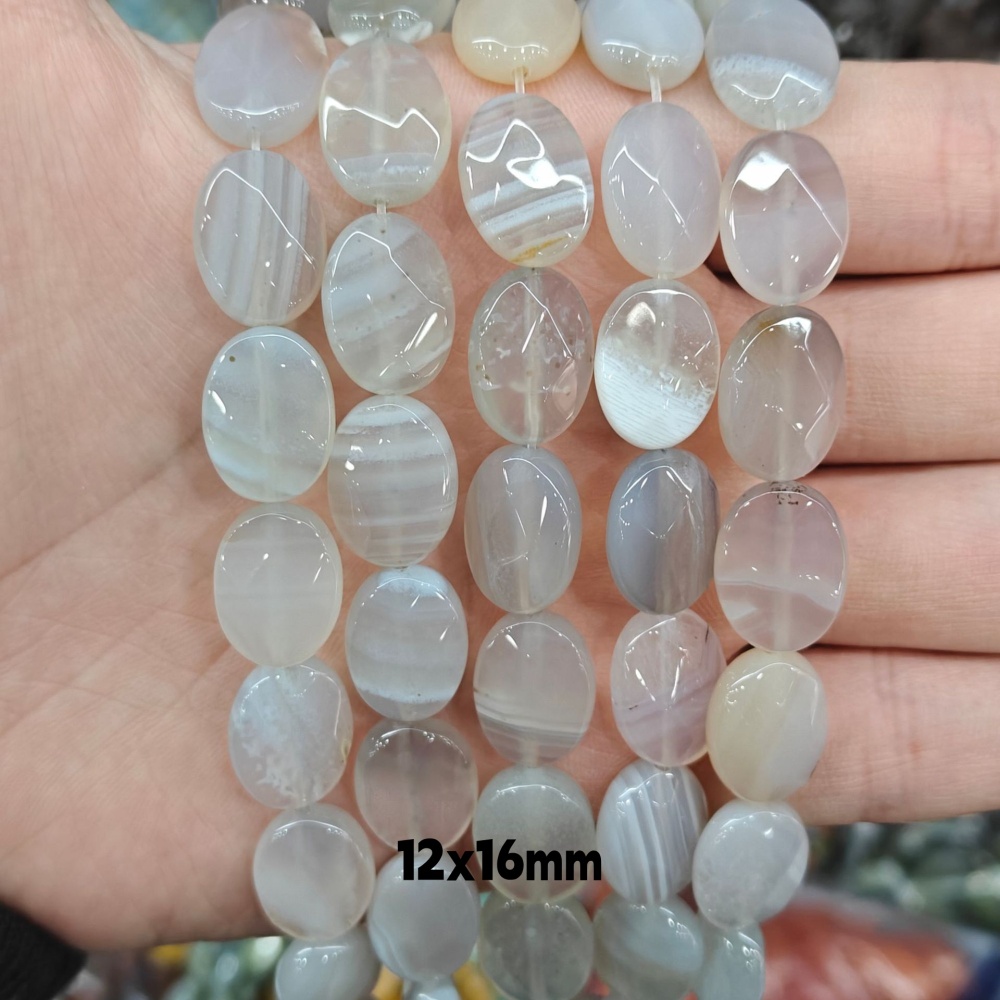 MYA3193--12x16mm Natural Grey Agate Oval Faceted Beads