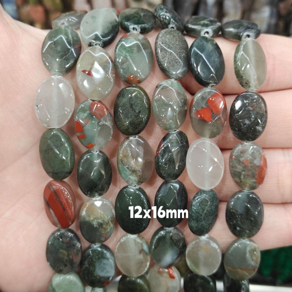 MYA3197--12x16mm Natural Dragon Blood Stone Oval Faceted Beads