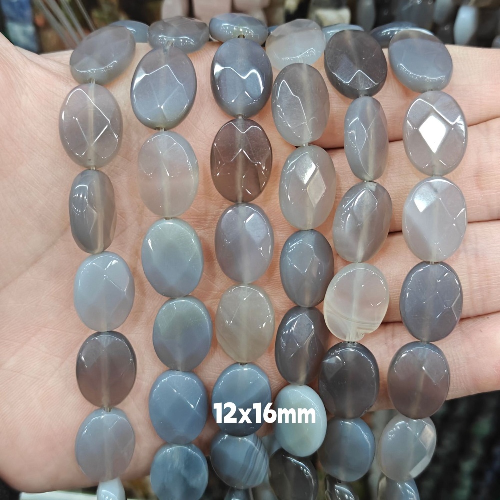 MYA3203--12x16mm Natural Coffee Grey Agate Oval Faceted Beads