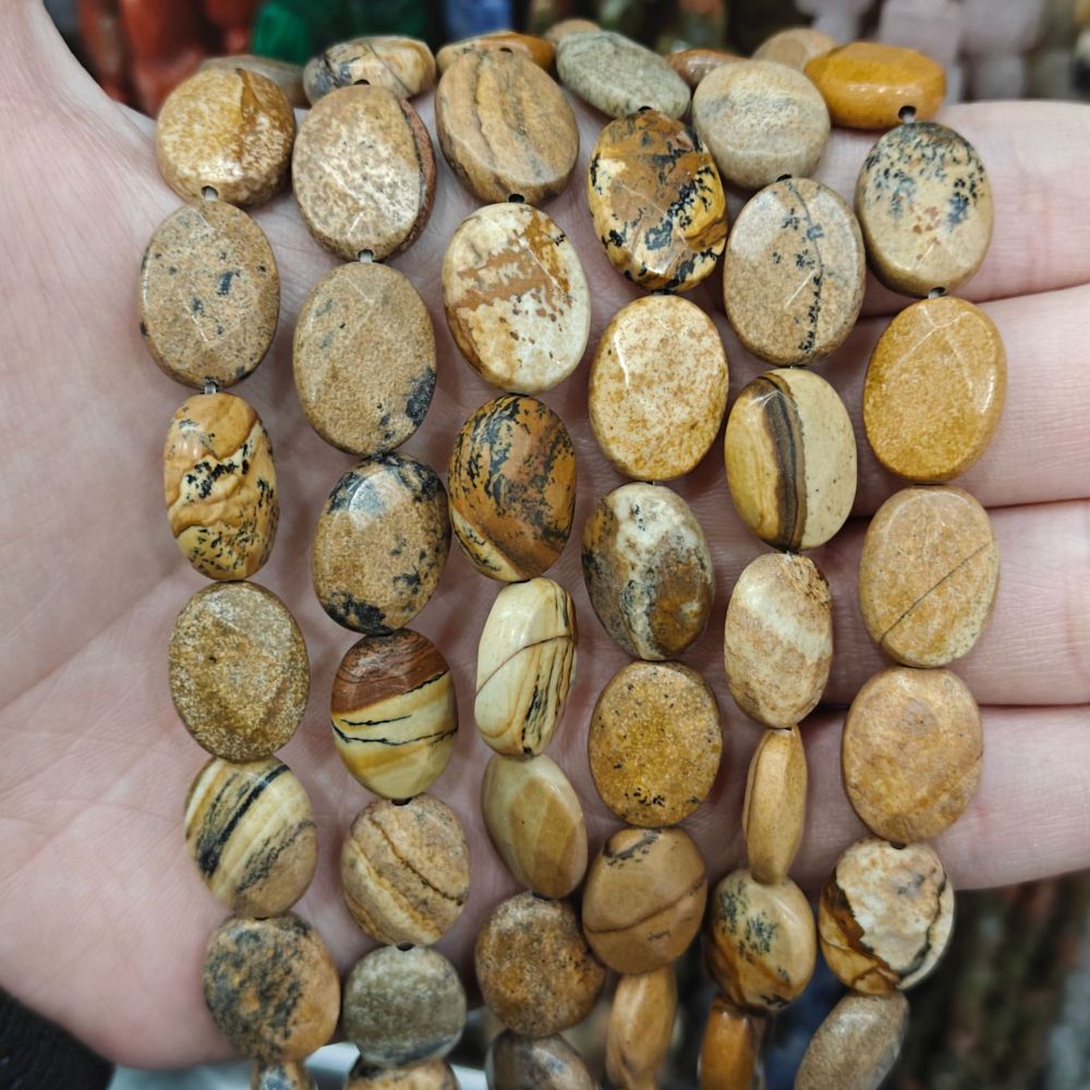 MYA3204--12x16mm Natural Pictorial Stone Oval Faceted Beads