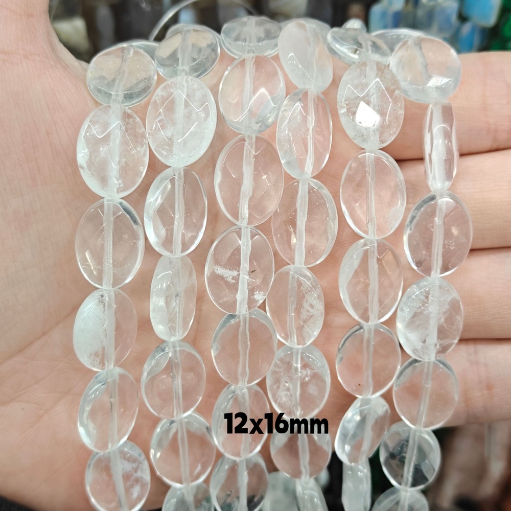 MYA3208--12x16mm Natural Clear Quartz Oval Faceted Beads