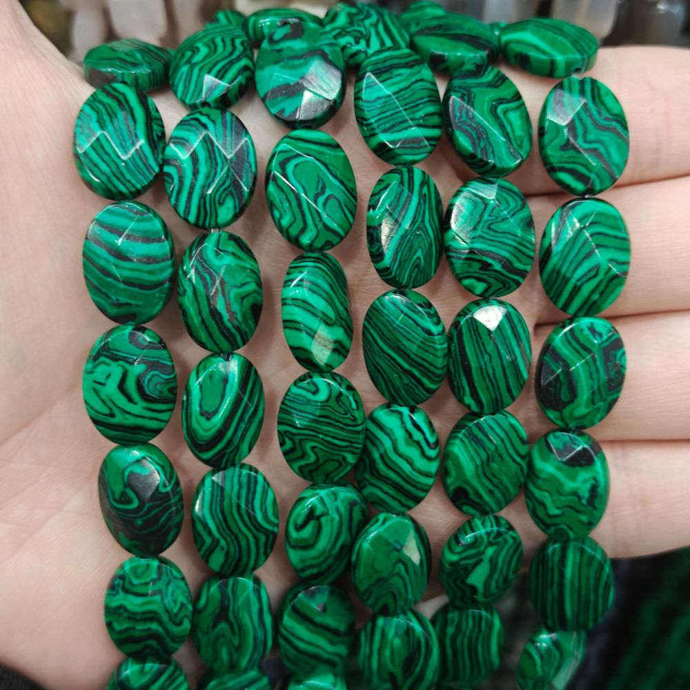 MYA3209--12x16mm Synthetic Malachite Oval-Cut Beads