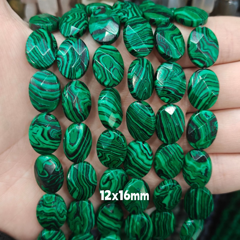 MYA3209--12x16mm Synthetic Malachite Oval-Cut Beads